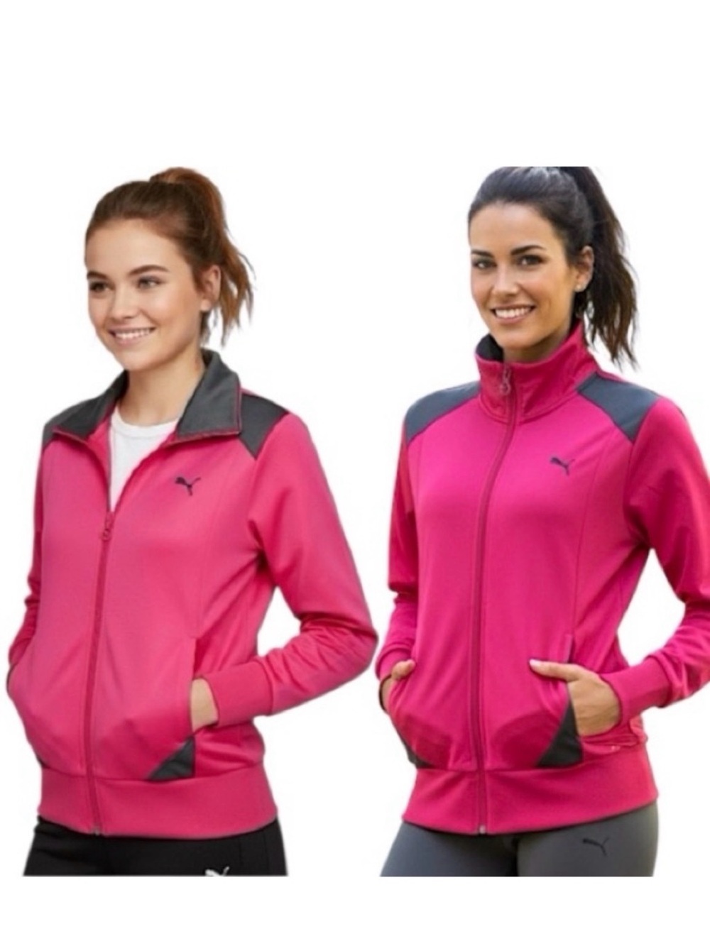 Puma Colorblock Mock Neck Full Zip Track Jacket Pink Black Gym Sporty Athletic M